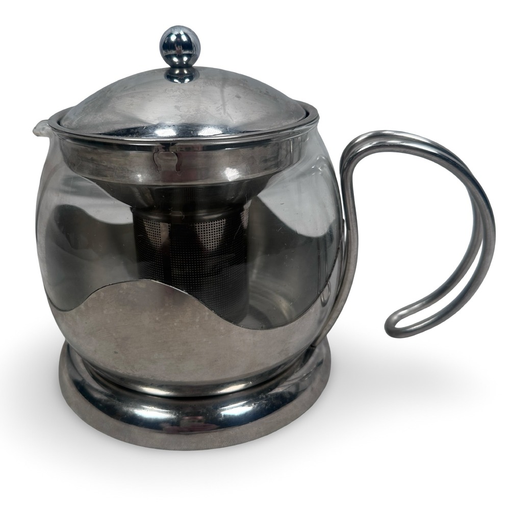 La Cafetiere Izmir Glass Stainless Steel Teapot with Removable Infuser Silver